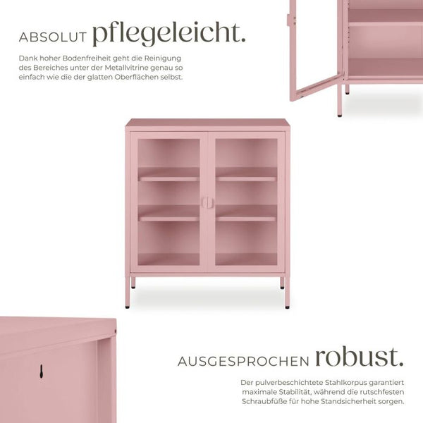 Metallvitrine Baker mit Glastüren rosa