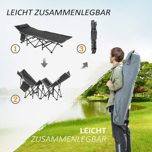 Campingbett Feldbett klappbar mit Kopfkissen für Erwachsene