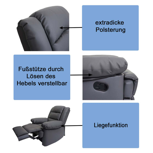 Fernsehsessel Relaxsessel Leder Kunstleder 101x87x100cm braun