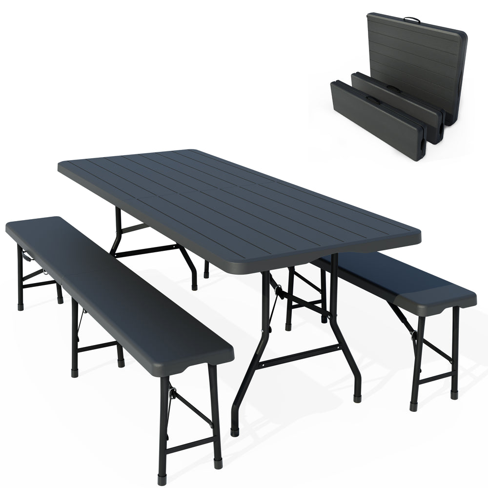 Set tenda da birra, plastica effetto legno, pieghevole