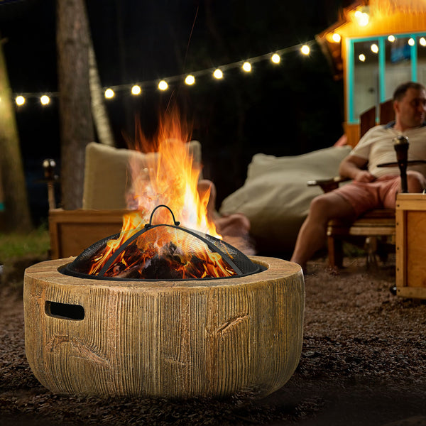 Feuerschale Baumstumpf-Design mit Funkenschutz und Zubehör für Garten
