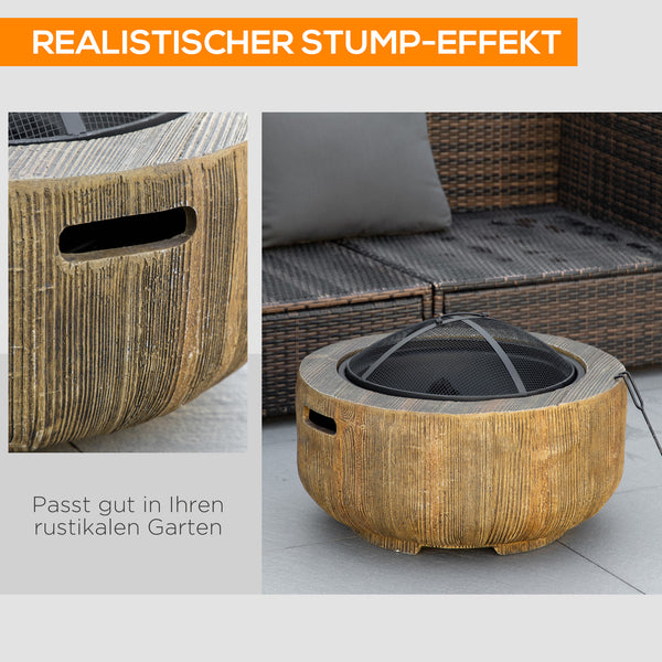 Feuerschale Baumstumpf-Design mit Funkenschutz und Zubehör für Garten