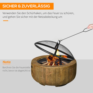 Feuerschale Baumstumpf-Design mit Funkenschutz und Zubehör für Garten