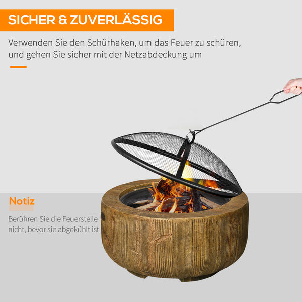 Feuerschale Baumstumpf-Design mit Funkenschutz und Zubehör für Garten