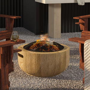 Feuerschale Baumstumpf-Design mit Funkenschutz und Zubehör für Garten