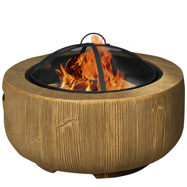 Feuerschale Baumstumpf-Design mit Funkenschutz und Zubehör für Garten