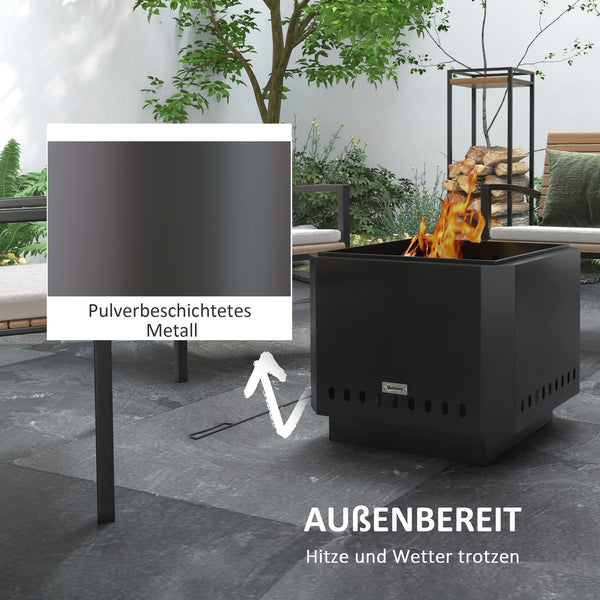 Feuerschale Feuerstelle für Garten mit Schürhaken schwarz