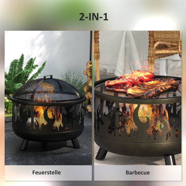 Feuerschale mit Funkenschutz und Schürhaken Ø61cm schwarz
