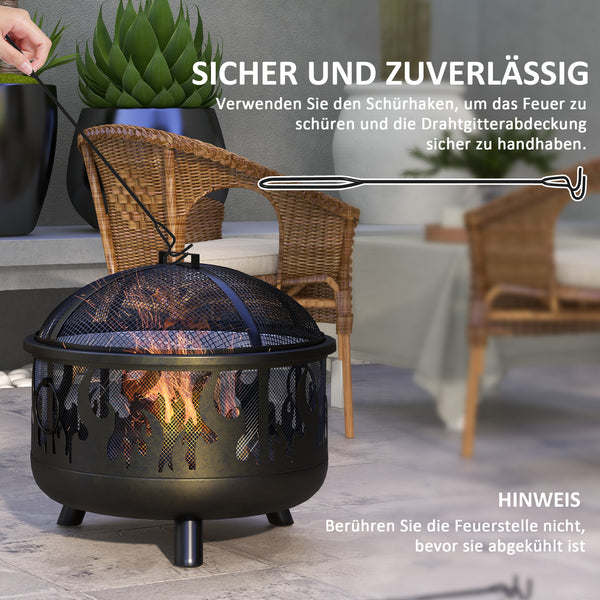 Feuerschale mit Funkenschutz und Schürhaken Ø61cm schwarz