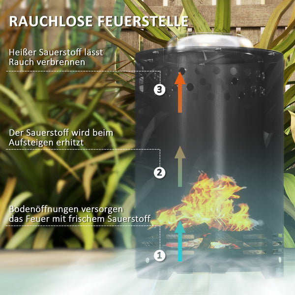 Feuerschale rauchfrei für Garten Edelstahl schwarz