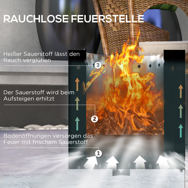 Feuerschale Feuerstelle mit Schürhaken für Garten silber schwarz