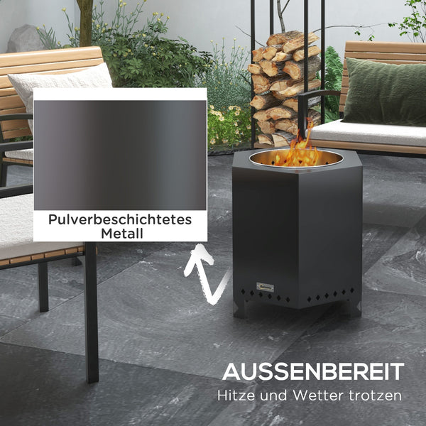 Feuerschale Feuerstelle mit Schürhaken für Garten silber schwarz
