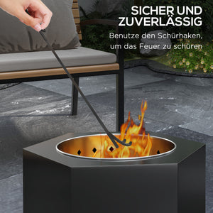 Feuerschale Feuerstelle mit Schürhaken für Garten silber schwarz