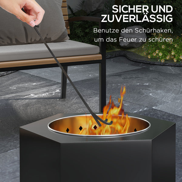Feuerschale Feuerstelle mit Schürhaken für Garten silber schwarz