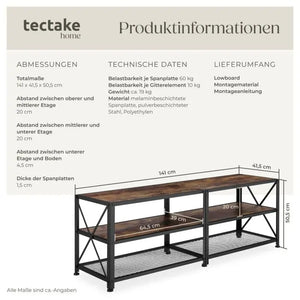 TV-Regal Chicago Industrial Holz dunkel, rustikal 141 cm