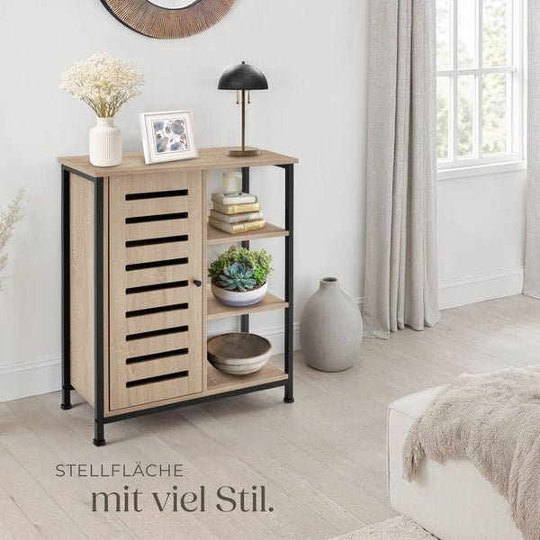 Sideboard Industrial Holz hell, Eiche Sonoma Türanschlag links