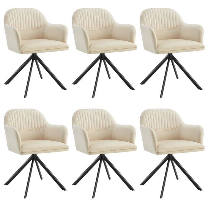 Samt-Drehstuhl Lona creme/schwarz 6er Set