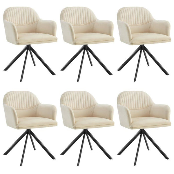 Samt-Drehstuhl Lona creme/schwarz 6er Set