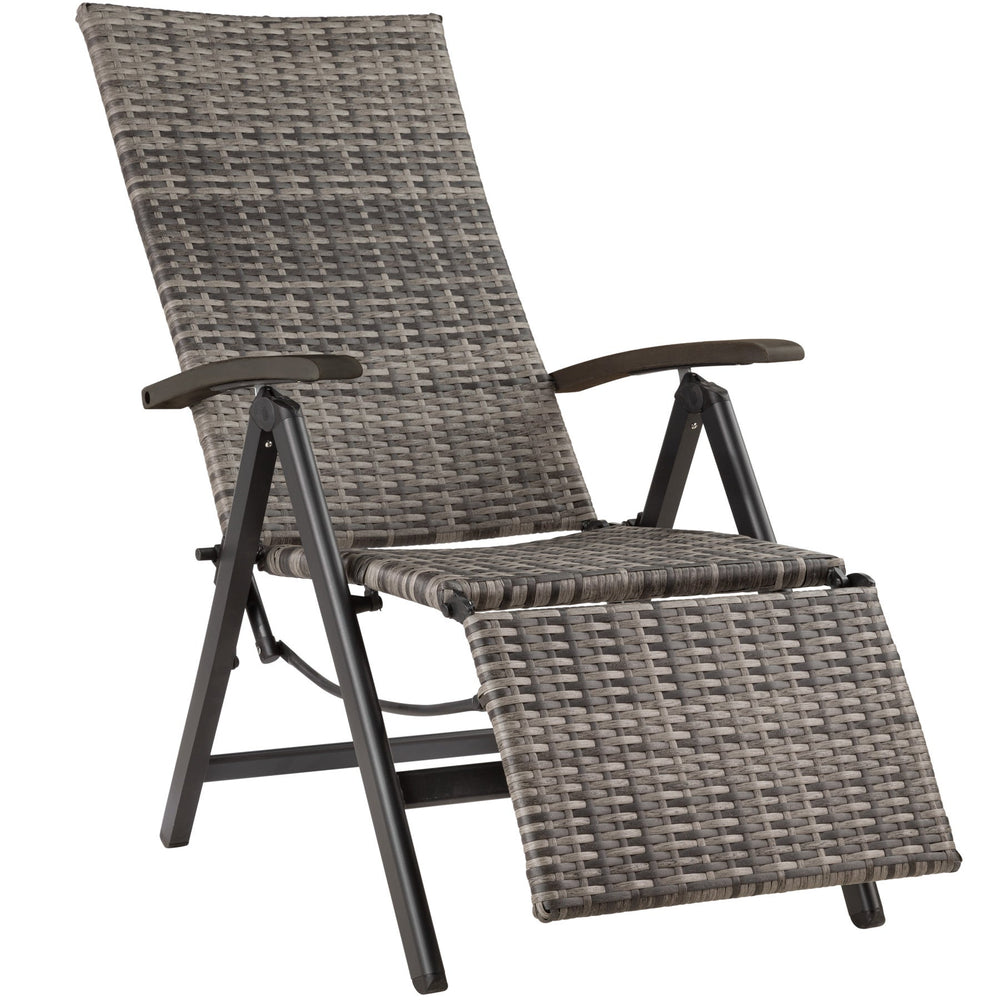 Chaise pliante Brisbane en rotin avec structure en aluminium et repose-pieds, grise 