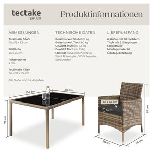 Rattan Sitzgruppe 6+1 mit Schutzhülle natur/dunkelgrau
