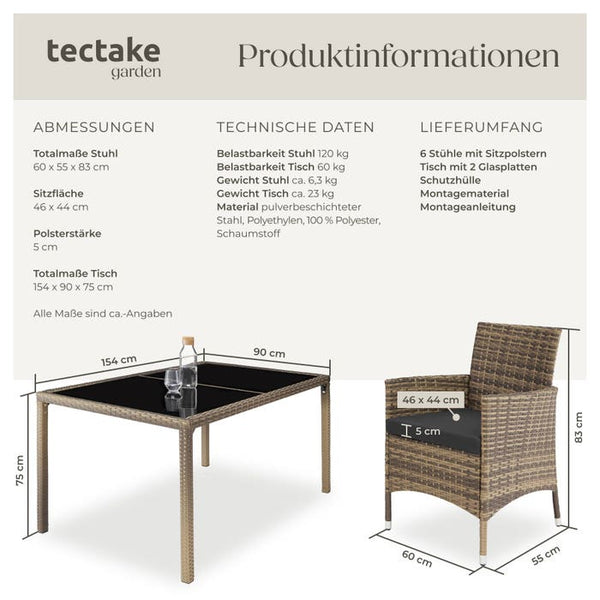 Rattan Sitzgruppe 6+1 mit Schutzhülle natur/dunkelgrau