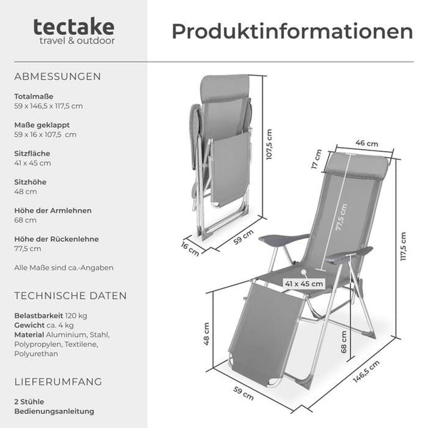 2er Set Aluminium Gartenstuhl Jana grau