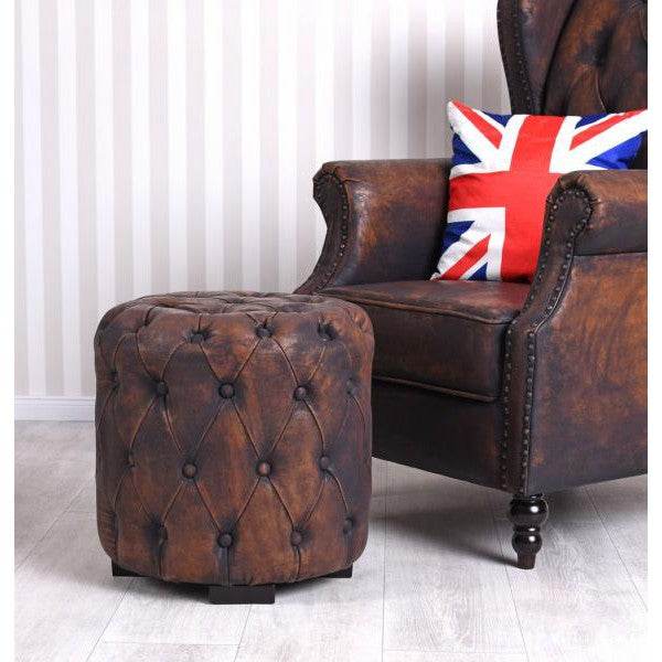 RETRO SITZWÜRFEL HOCKER CHESTERFIELD POUF VINTAGE FUSSHOCKER