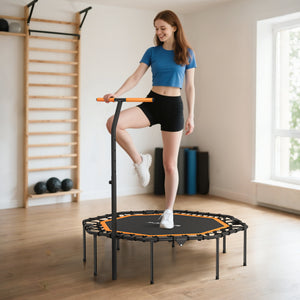 Fitness-Trampolin leise stabil mit Haltegriff für drinnen