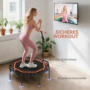 Fitness-Trampolin leise stabil mit Haltegriff für drinnen
