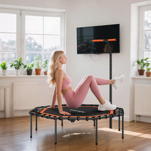 Fitness-Trampolin leise stabil mit Haltegriff für drinnen