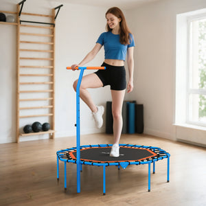 Fitness Trampolin leise stabil mit Haltegriff für drinnen