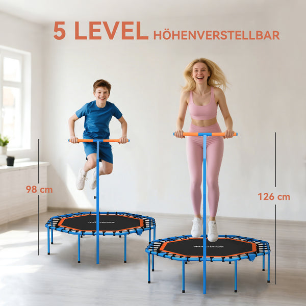 Fitness Trampolin leise stabil mit Haltegriff für drinnen
