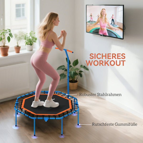 Fitness Trampolin leise stabil mit Haltegriff für drinnen