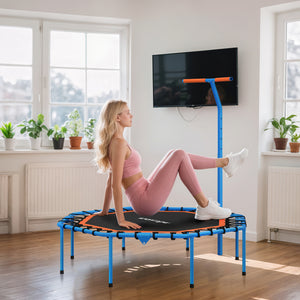 Fitness Trampolin leise stabil mit Haltegriff für drinnen