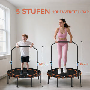 Fitness Trampolin mit höhenverstellbarem Handlauf für drinnen und draussen
