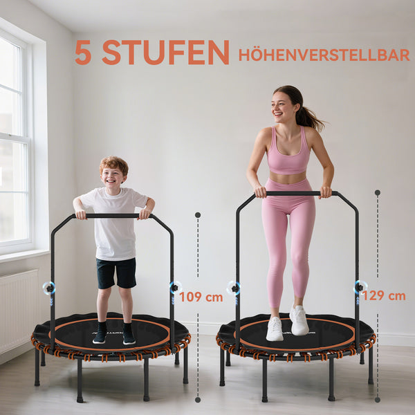 Fitness Trampolin mit höhenverstellbarem Handlauf für drinnen und draussen