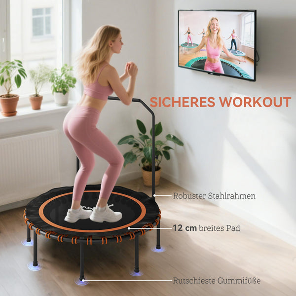 Fitness Trampolin mit höhenverstellbarem Handlauf für drinnen und draussen