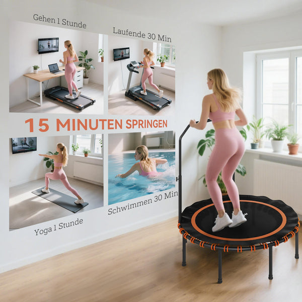 Fitness Trampolin mit höhenverstellbarem Handlauf für drinnen und draussen