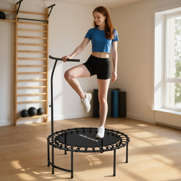 Fitness Trampolin mit verstellbarem Griff für Workout schwarz