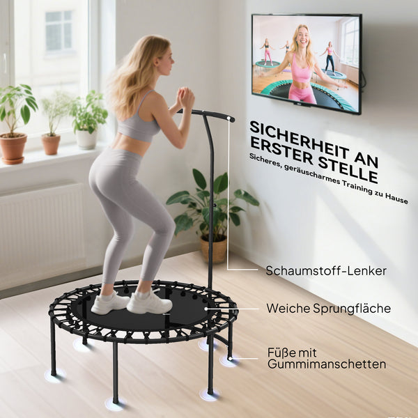 Fitness Trampolin mit verstellbarem Griff für Workout schwarz