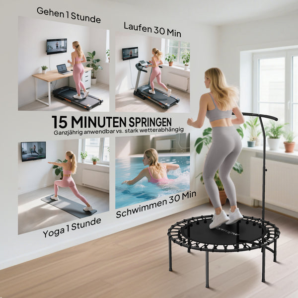 Fitness Trampolin mit verstellbarem Griff für Workout schwarz