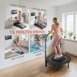 Fitnesstrampolin klappbar mit Haltegriff belastbar bis 150kg
