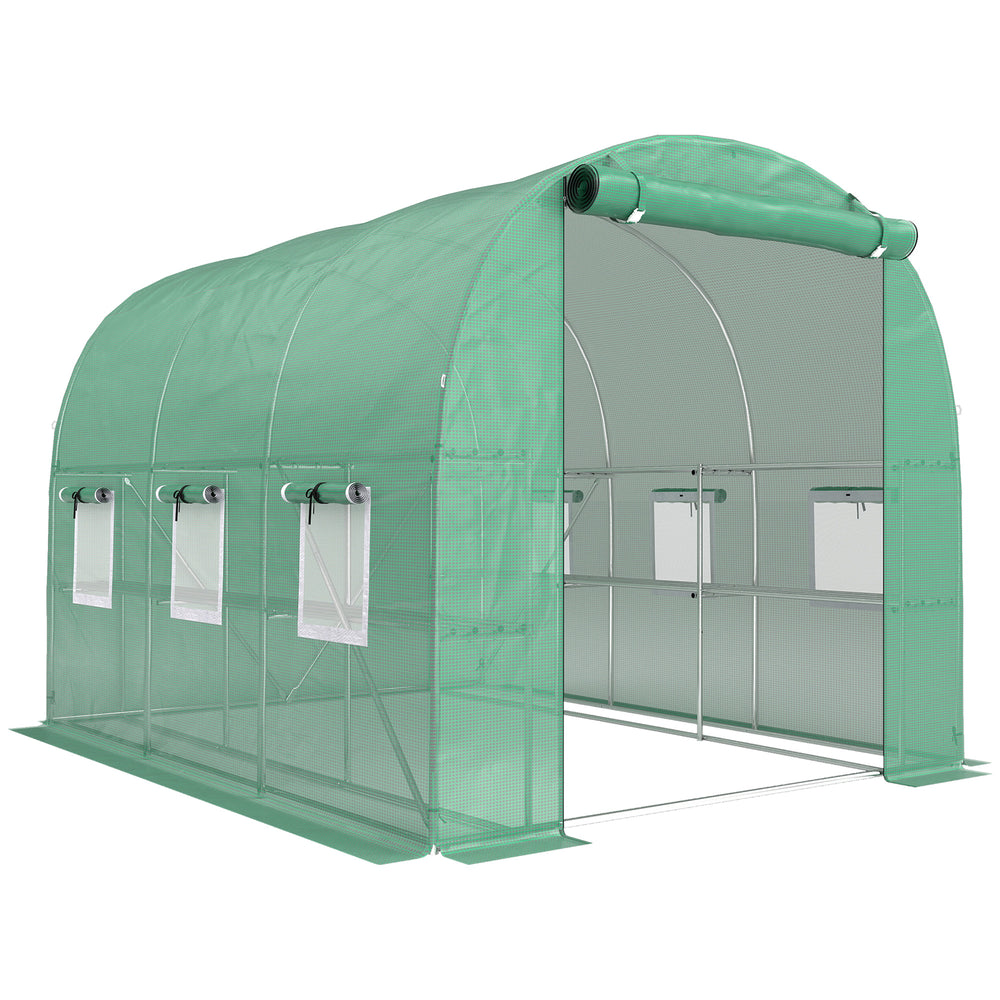 Foliengewächshaus mobil mit Regalen Tür und Fenstern 2x2m