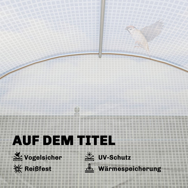 Foliengewächshaus gross rollbar mit Regalen und Netzfenstern