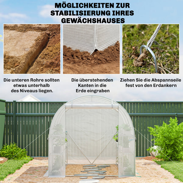 Foliengewächshaus gross rollbar mit Regalen und Netzfenstern