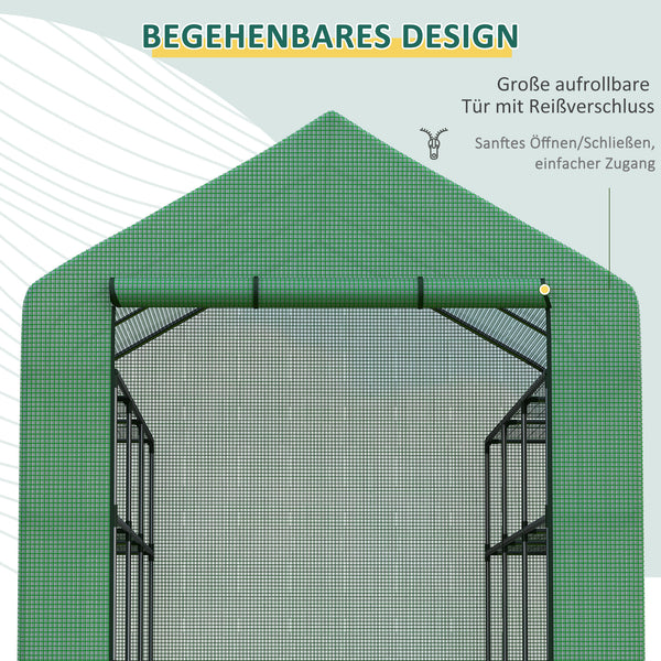Foliengewächshaus begehbar mit Regalen und Tür für Tomaten