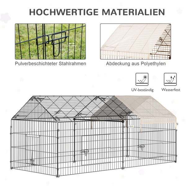 Kleintier Freigehege mit Sonnenschutz Metall Beige