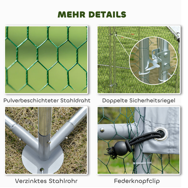 Freilaufgehege wetterfest abschliessbar mit UV-Schutz für Hühner Stahl