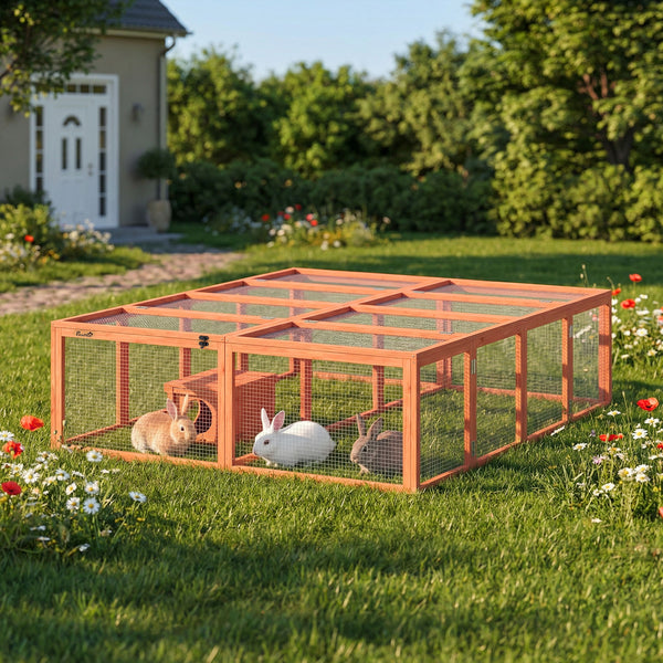 Freilaufgehege Kaninchenstall mit Unterschlupf für Kaninchen Holz