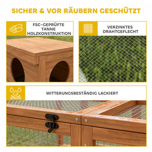 Freilaufgehege Kaninchenstall mit Unterschlupf für Kaninchen Holz
